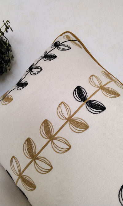 Navy And Ochre Embroidered Cushion