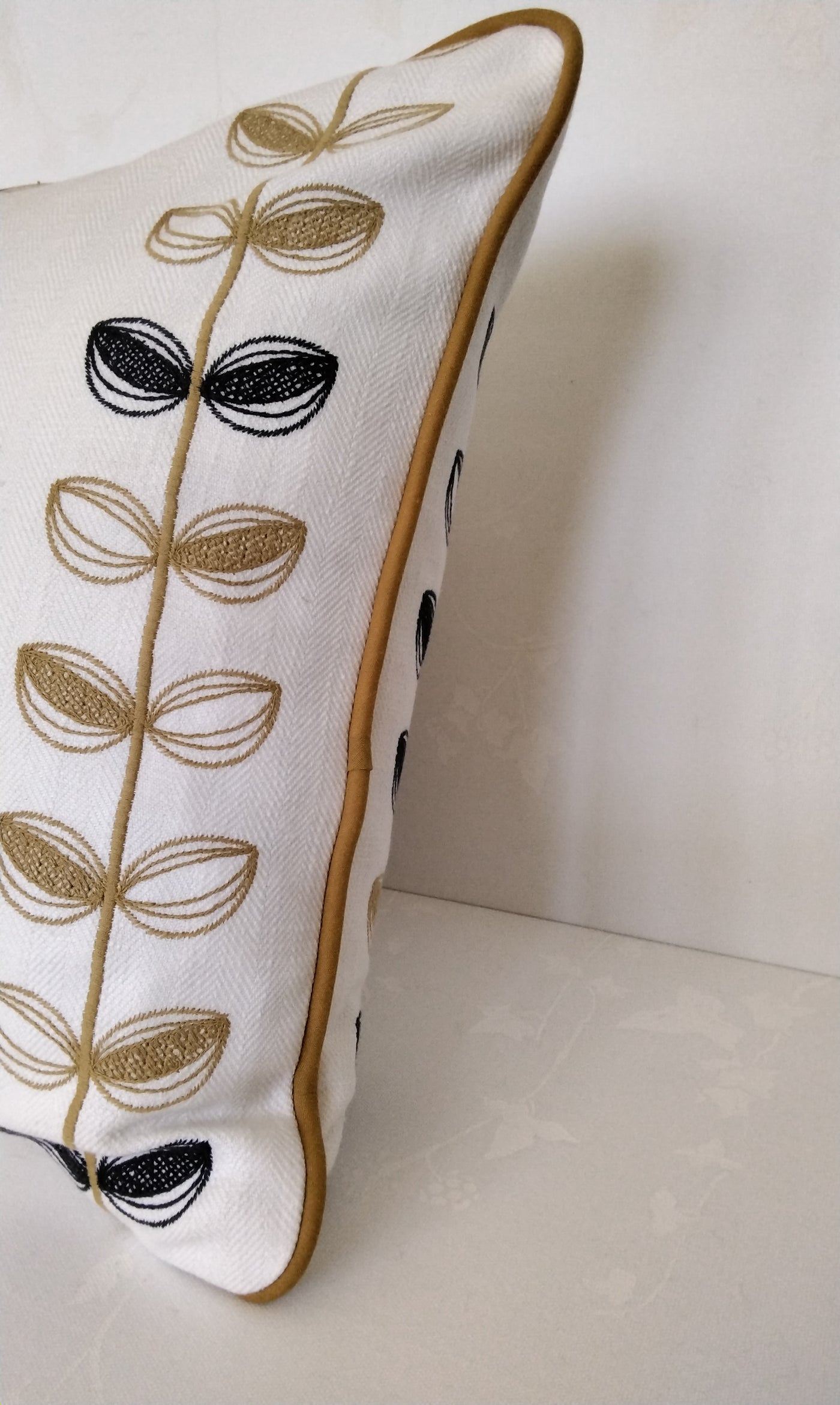 Navy And Ochre Embroidered Cushion