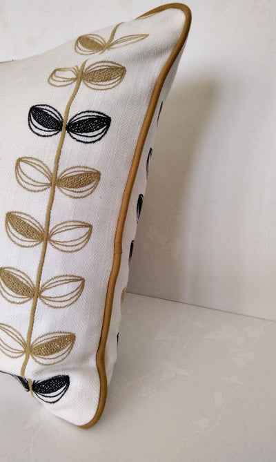 Navy And Ochre Embroidered Cushion