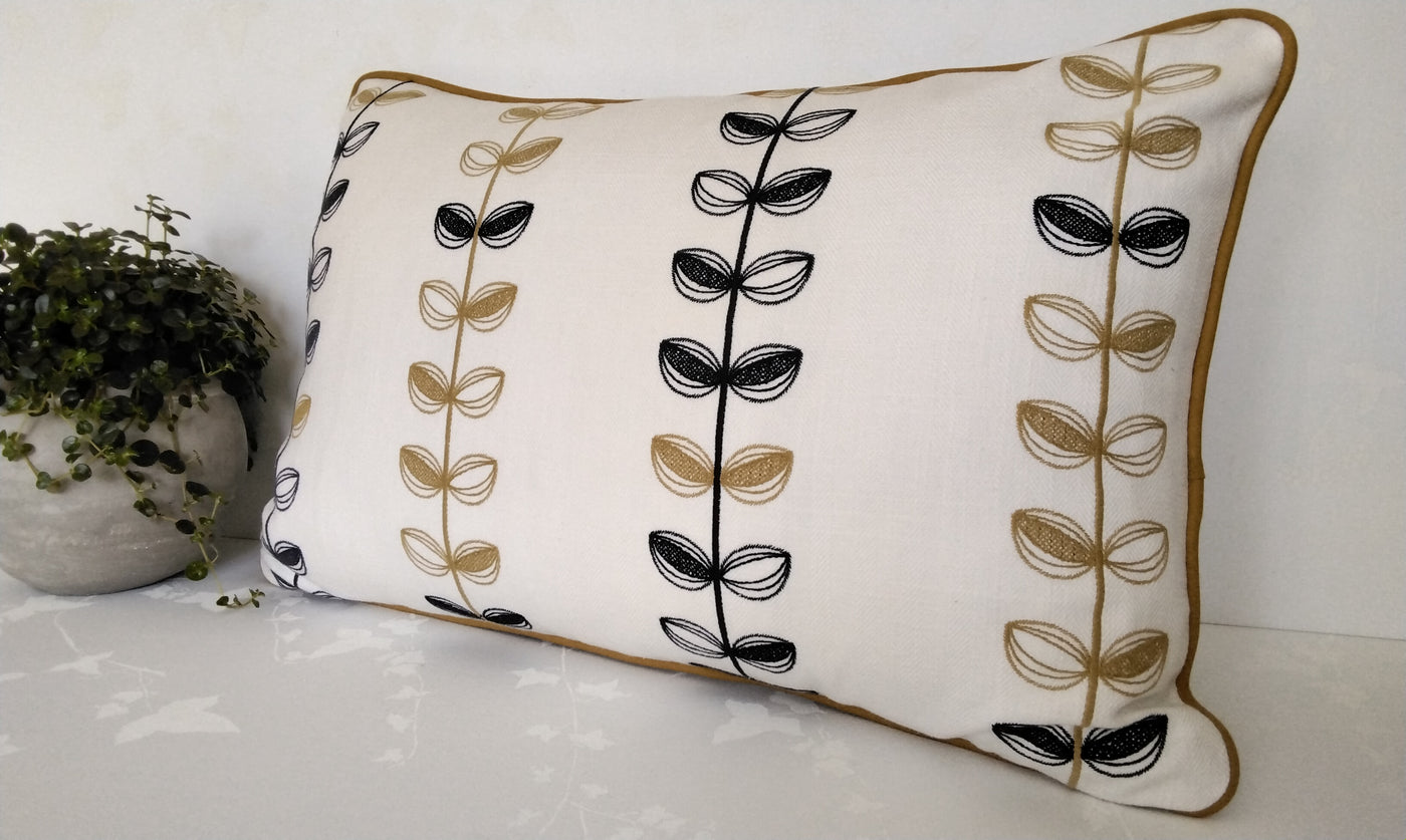 Navy And Ochre Embroidered Cushion