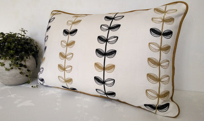 Navy And Ochre Embroidered Cushion
