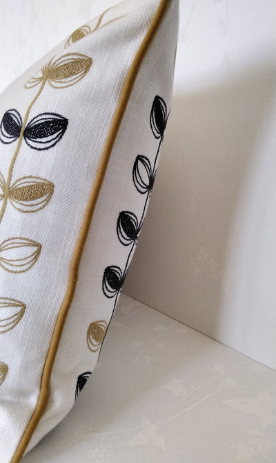 Navy And Ochre Embroidered Cushion