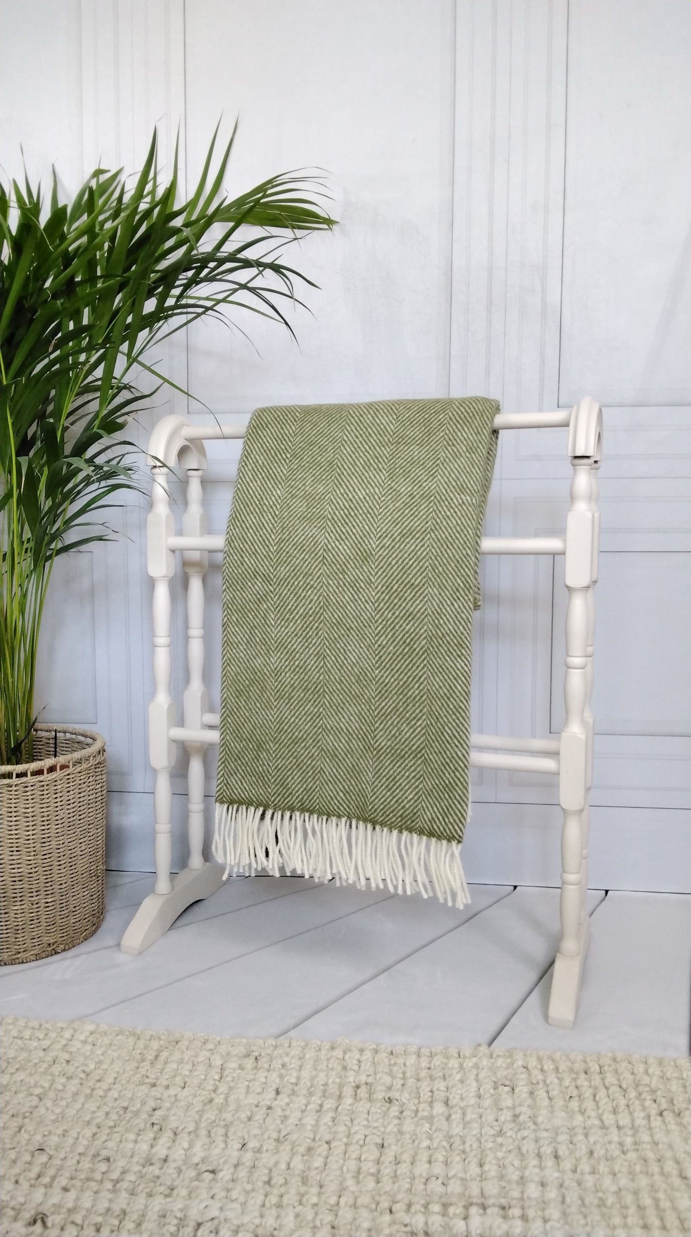 Green And Cream Herringbone Throw