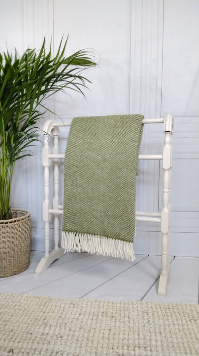 Green And Cream Herringbone Throw