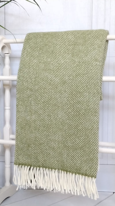 Green And Cream Herringbone Throw