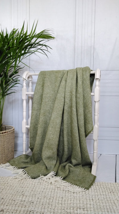 Green And Cream Herringbone Throw