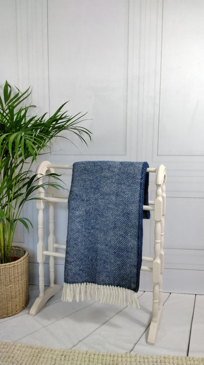 Dark Blue Herringbone Wool Throw