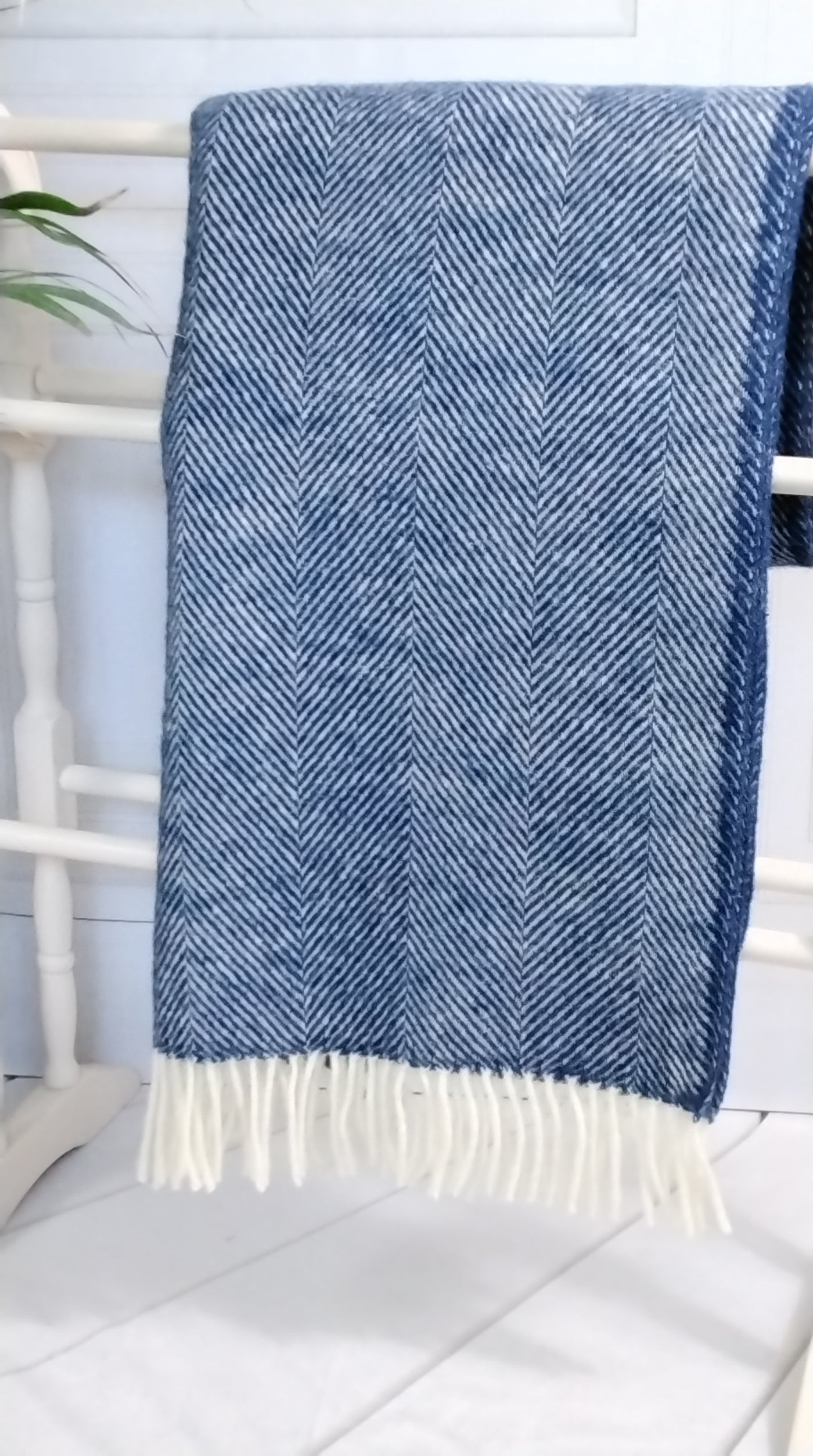 Dark Blue Herringbone Wool Throw