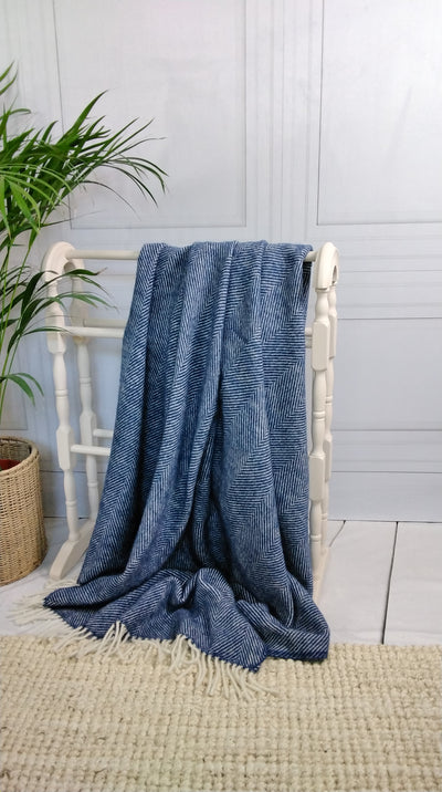 Blue And Cream Pure Wool Throw