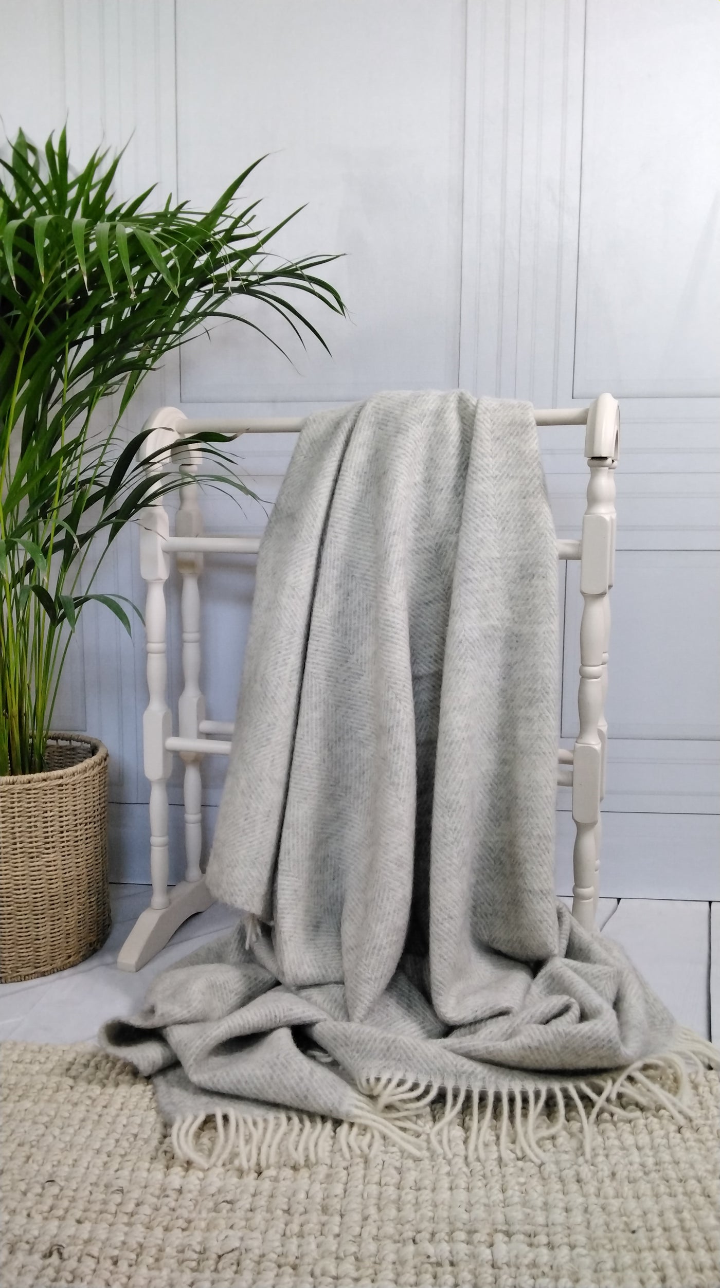 Pale Grey Pure Wool Throw