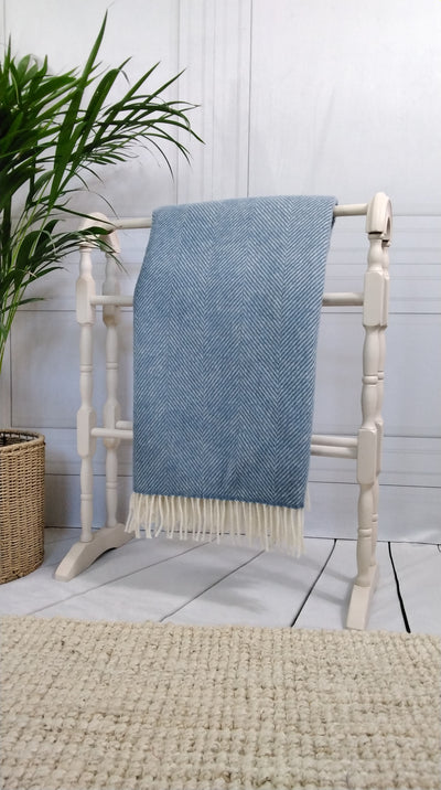 Blue And Cream Pure Wool Throw