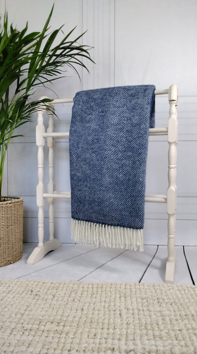 Dark Blue Herringbone Wool Throw